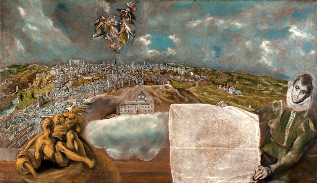 Espanjaksi:  Vista y plano de Toledo Näkymä ja suunnitelma Toledosta tekijältä El Greco