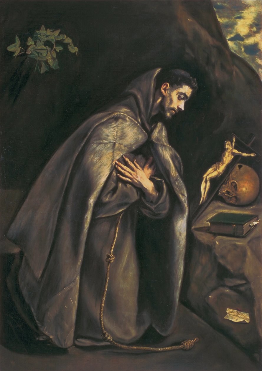 Pyhä Fransiskus kunnioittaa krusifiksiä tekijältä El Greco