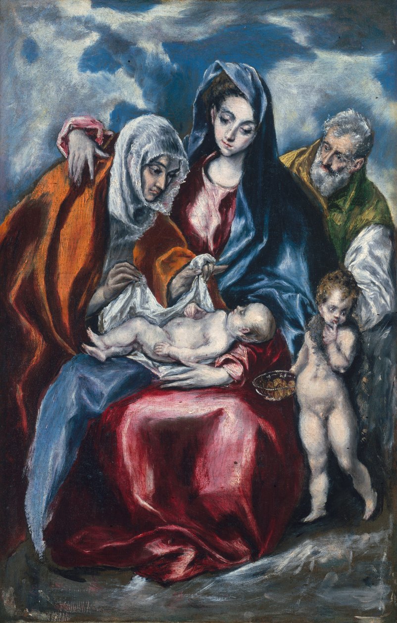Pyhä perhe Pyhän Annan ja Johannes Kastajan kanssa tekijältä El Greco