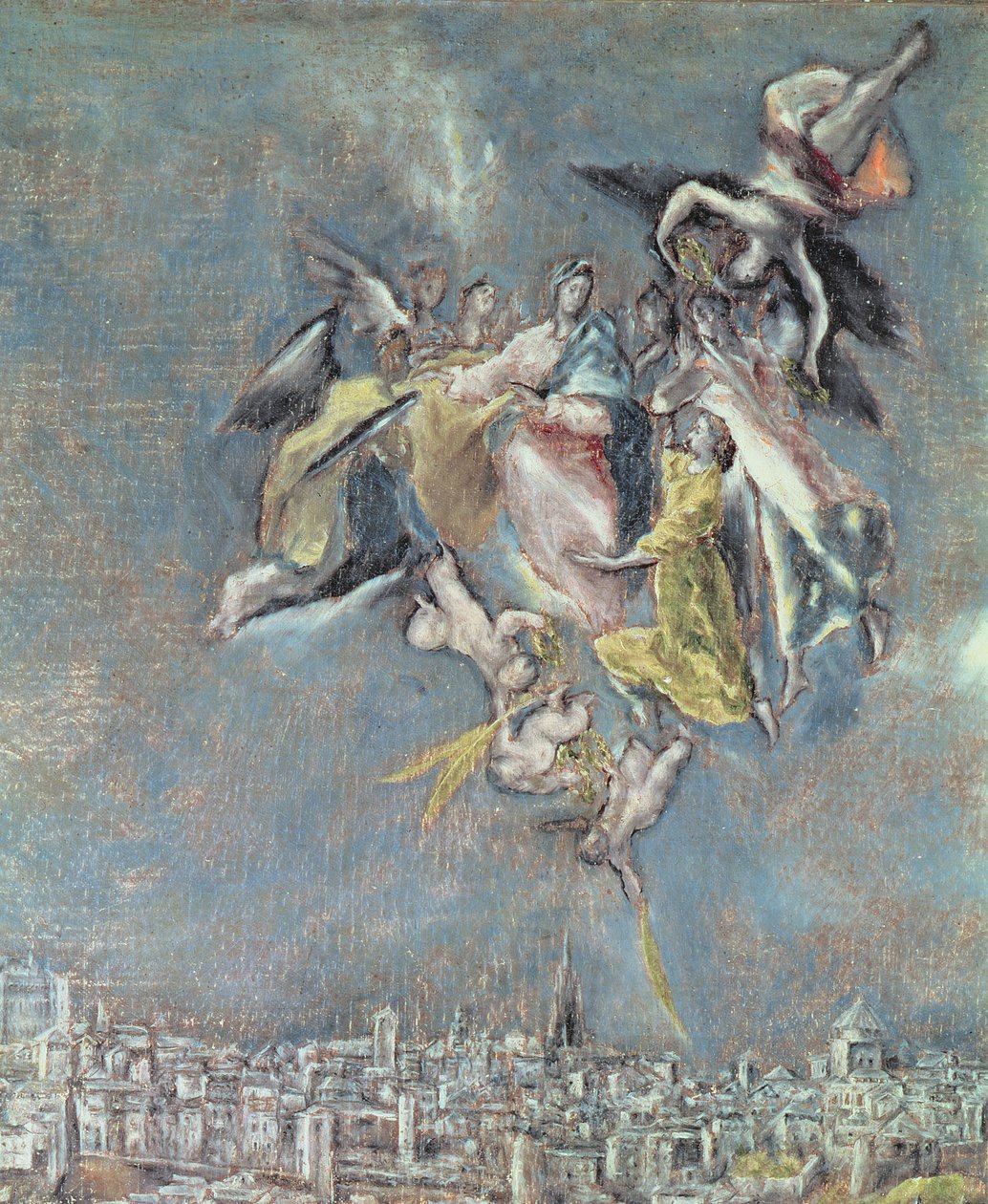 Näkymä ja kartta kaupungin Toledo, yksityiskohta enkelit öljy kankaalle yksityiskohta 124615 tekijältä El Greco