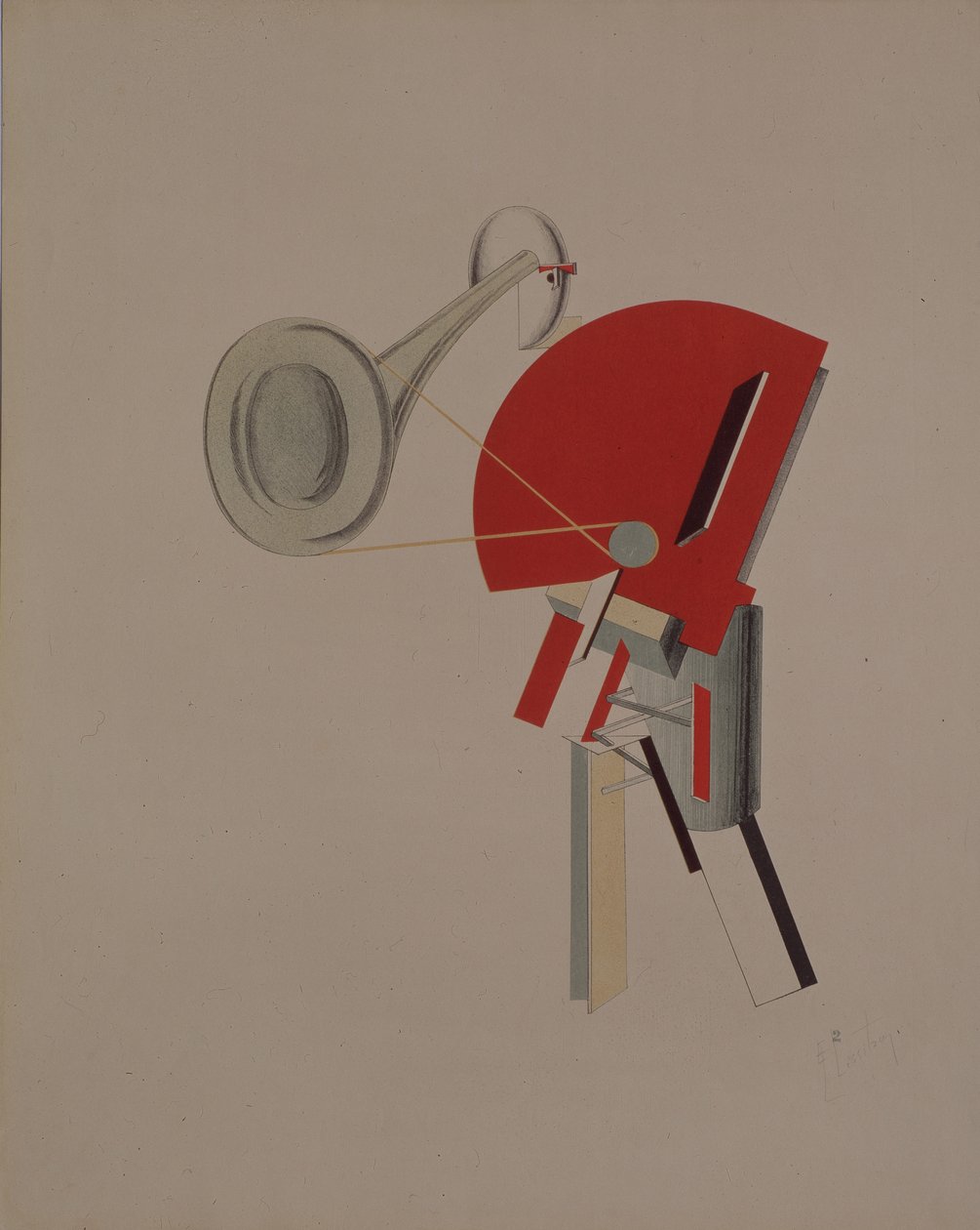 Laulaja. Figuuri A. Kruchenykhin oopperaan Voitto auringon yli, 1920-1921 tekijältä Eliezer Markowich Lissitzky