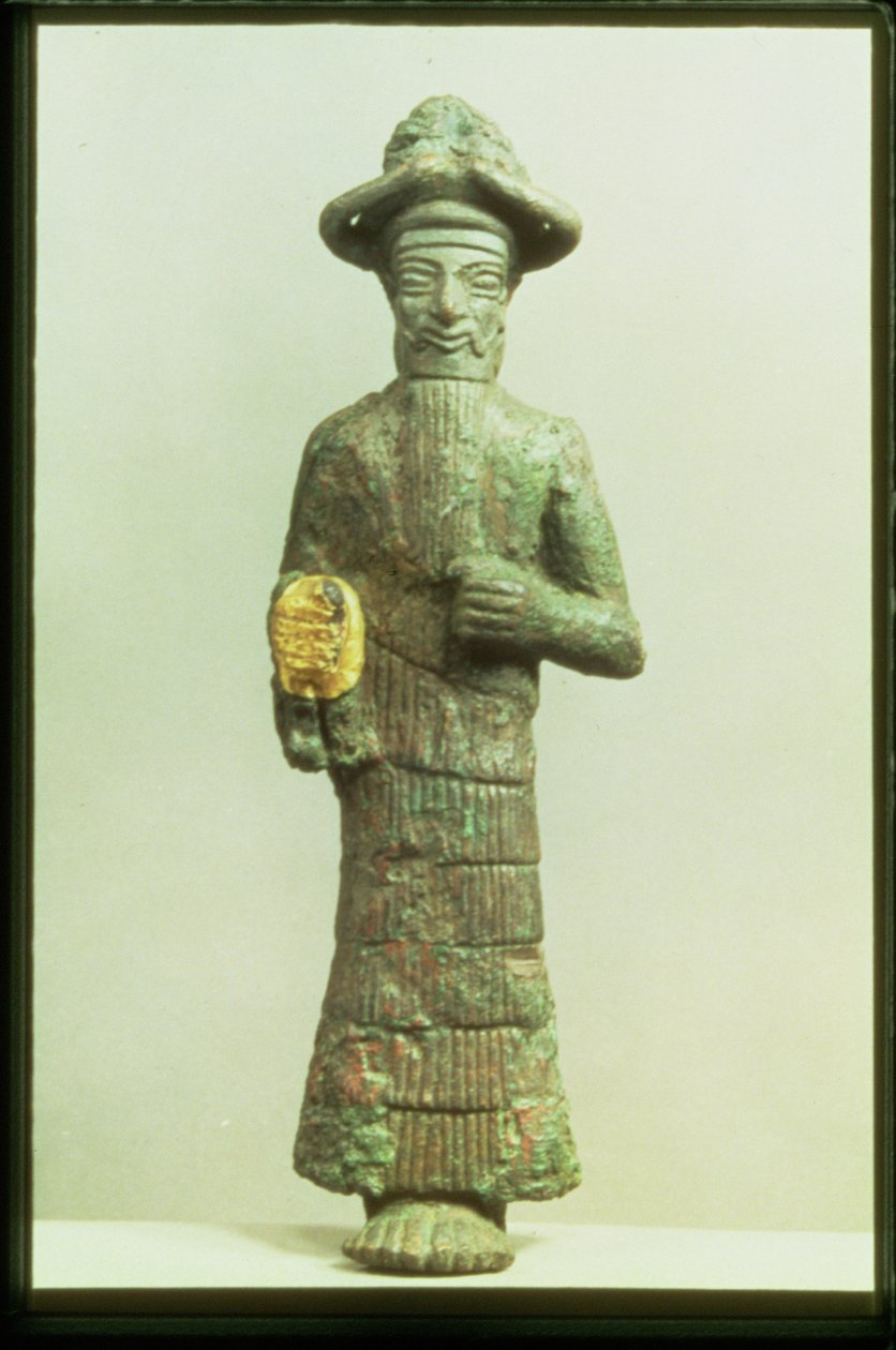 Elamilainen jumala kultaisella kädellä Susasta, Lounais-Iranista, n. 1800-1700 eKr. (pronssi ja kulta) tekijältä Elamite