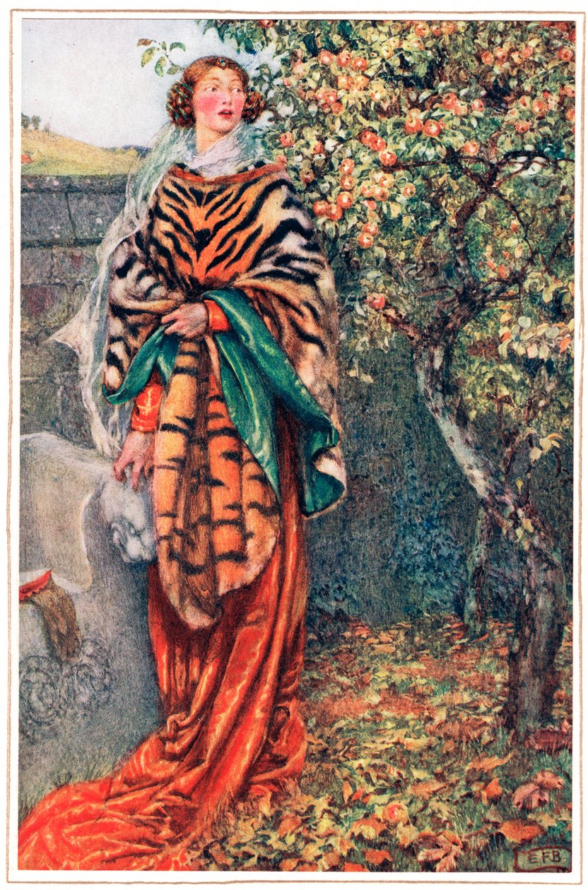 Kun kuningas oli katsonut häntä tyhjänä ja ohimennen, esimerkki Alfred Tennysonin (1809-92) teoksesta "Idylls of the King", julkaisija Hodder & Stoughton tekijältä Eleanor Fortescue Brickdale