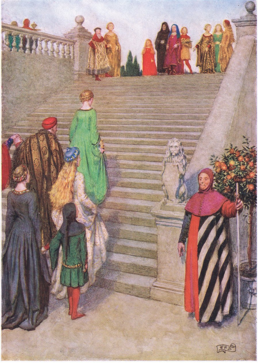 Danten ja Beatricen ensimmäinen tapaaminen: "Näessäni puhui voima. (litografia) tekijältä Eleanor Fortescue Brickdale
