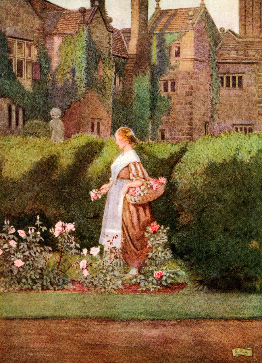 Kuvitus Anonin runolle Cherry Ripe, kirjasta "Palgraven kultainen laulujen ja sanojen aarre", julkaistu 1919 (värilitho) tekijältä Eleanor Fortescue Brickdale