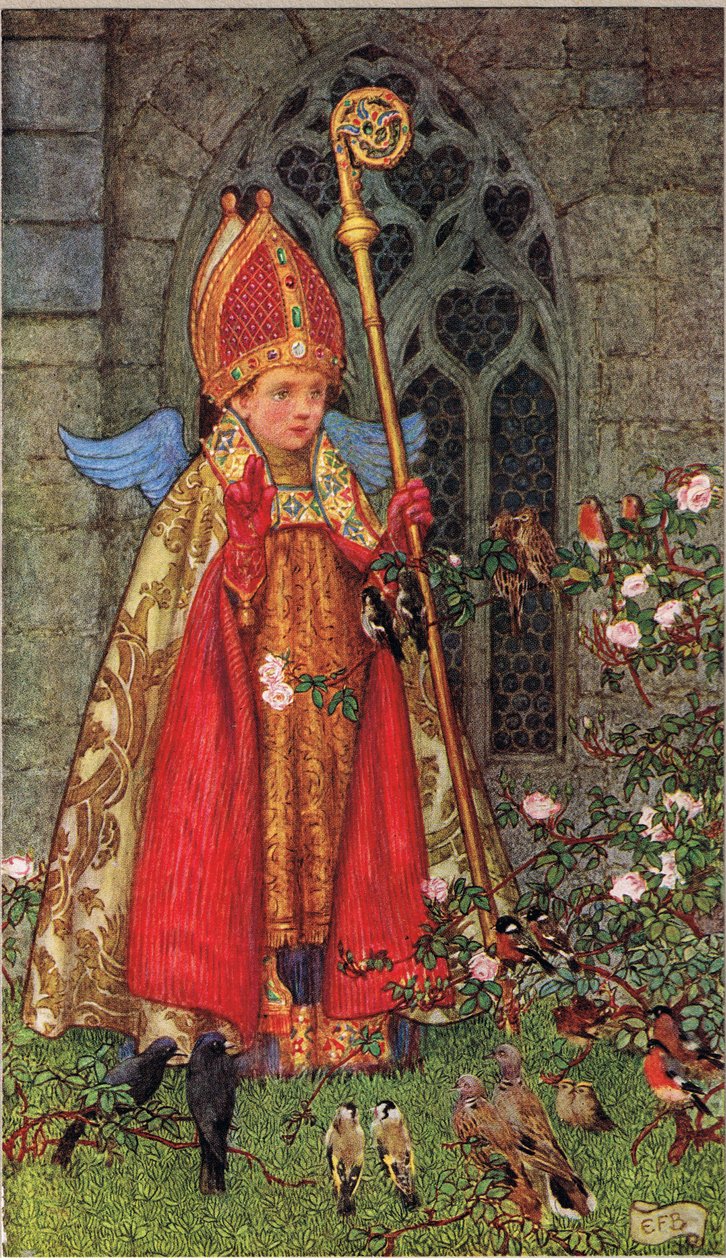 Kuvitus teoksesta "The Book of Old English Songs and Ballads", julkaisija Hodder ja Stoughton, n. 1910 (värilitho) tekijältä Eleanor Fortescue Brickdale
