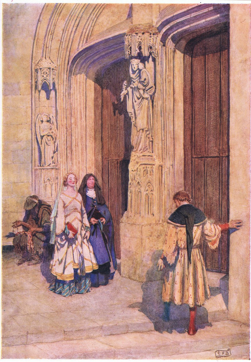 Petrarch ja Laura Avignonissa: "Kuinka usein sanoin sisäänpäin ja täynnä kauhua, että tämä olento tuli epäilemättä paratiisista." (litografia) tekijältä Eleanor Fortescue Brickdale