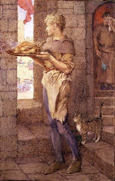 "Així que Gareth for Glory es va sotmetre al jou sutge del vassallatge de la cuina" finlandès tekijältä Eleanor Fortescue Brickdale