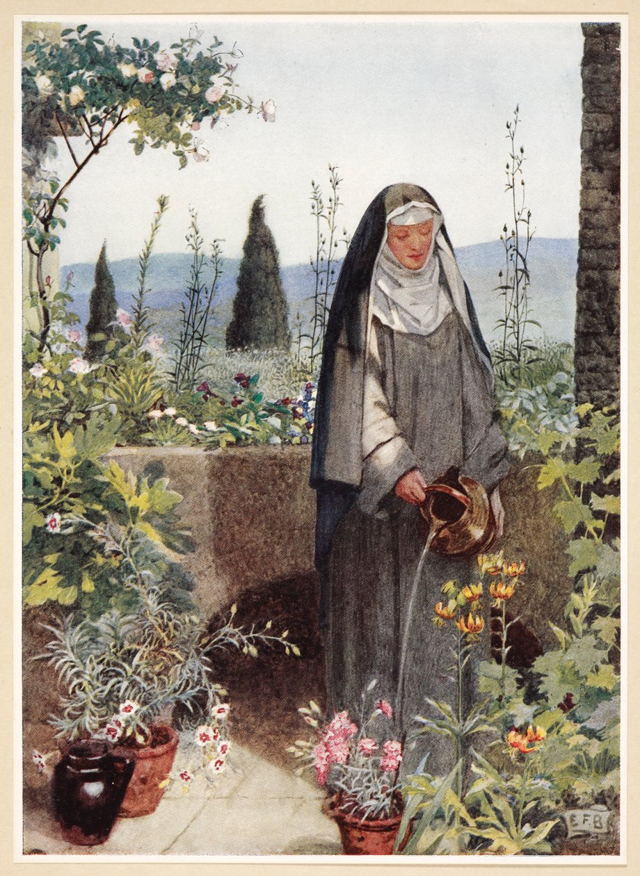 St. Clare, "Kuulisten naisten kultakirja", pub. 1919 (väri litho) tekijältä Eleanor Fortescue Brickdale