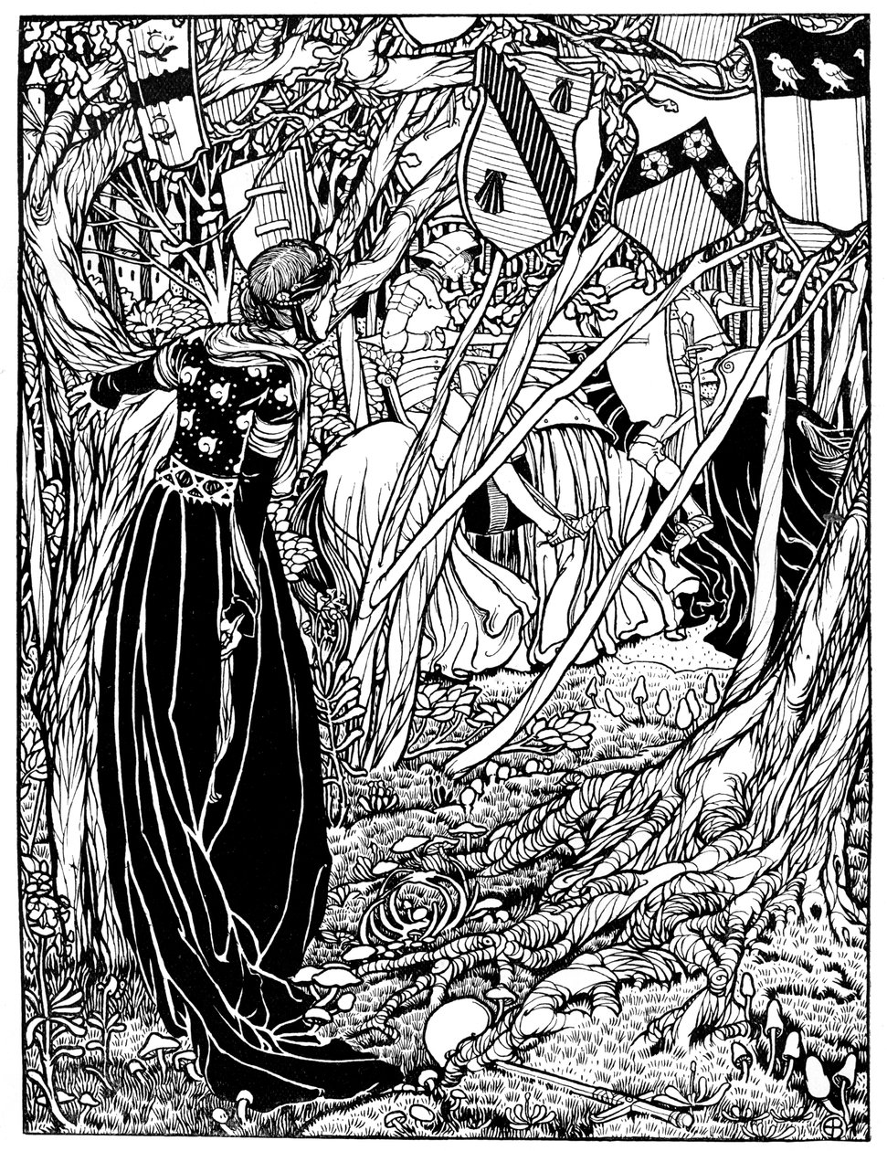 Piirros Sir Lancelot Du Lakelle, 1898. tekijältä Eleanor Fortescue Brickdale
