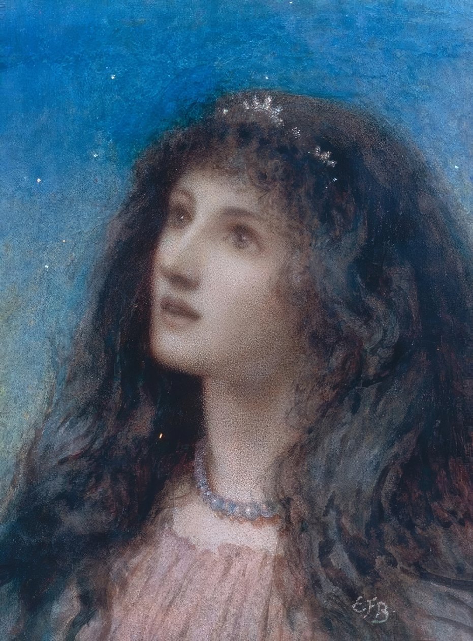 Nuoren tytön pää yöllä tekijältä Eleanor Fortescue Brickdale