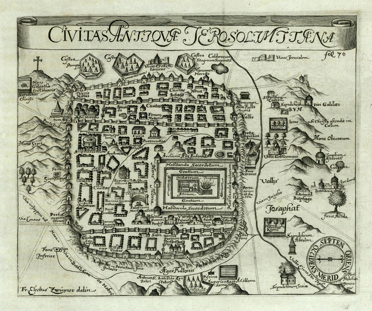 Jerusalemin kartta, 1661 tekijältä Electus Zwinner