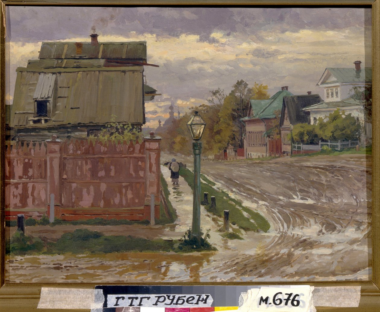 Katu Moskovassa. (Katu Moskovassa). Elena Dmitryevna Polenova (1850-1898) maalaus öljy kankaalle. Venäläinen taide, 1800-luvun loppu. Valtion Tretjakovin galleria, Moskova. tekijältä Elena Polenova