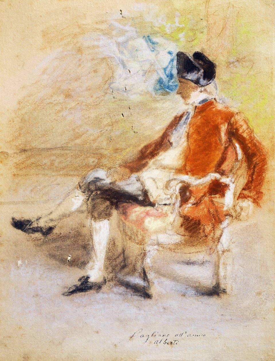 Hahmo 1700-luvun puvussa, noin 1890 (pastelli paperille). tekijältä Eleuterio Pagliano