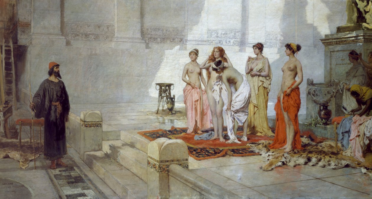 Zeuxis ja Crotonin neitsyt, Eleuterio Pagliano (1826-1903), öljy kankaalle tekijältä Eleuterio Pagliano