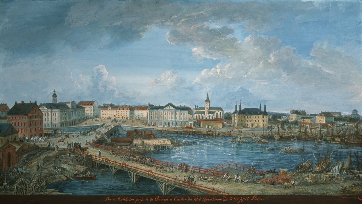 Näkymä Tukholmaan Kuninkaanlinnasta, 1801 (guassi kankaalle) tekijältä Elias Martin