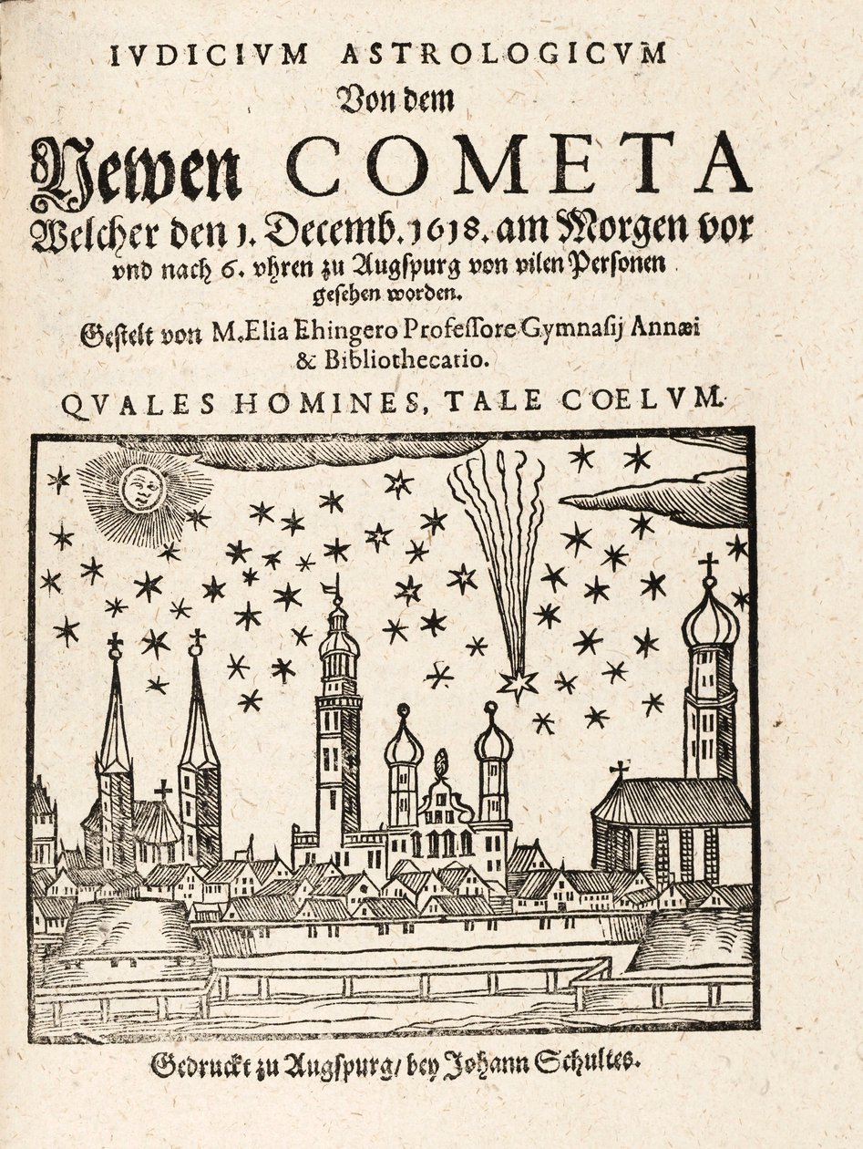 Uusi komeetta nähtynä Augspurista, Saksasta 1. joulukuuta 1618, pub. 1618. tekijältä Elias Ehinger 1573 1653.