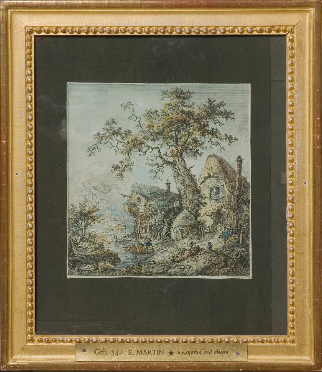 Landschaft mit Bauernhof oder Hütten bei der Eiche tekijältä Elias Martin