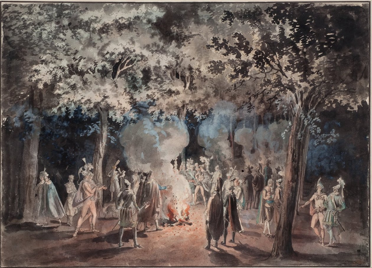 Kävely Drottningholmin puiston nuotioiden äärellä vuonna 1785 tekijältä Elias Martin