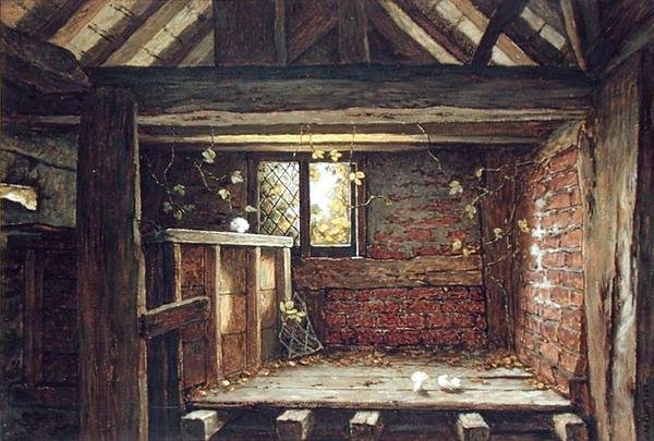Among the Rafters, Speke Hall, Liverpool (akvarelli paperille ja kartongille) (vesiväri) tekijältä Elias Mollineaux Bancroft