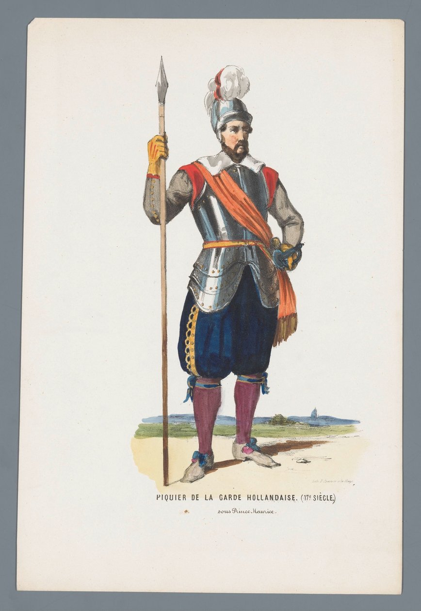 Pikeman hollantilaiskaartista. (1600-luku.) Prinssi Mauricen johdolla (otsikko esineessä) tekijältä Elias Spanier