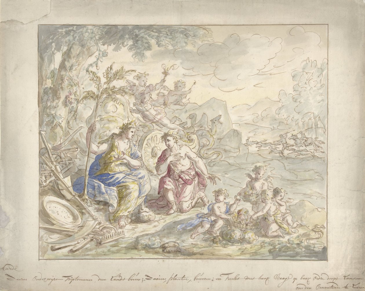 Suunnittelu huonemaalaukseen, jossa on allegoria maasta tekijältä Elias van Nijmegen