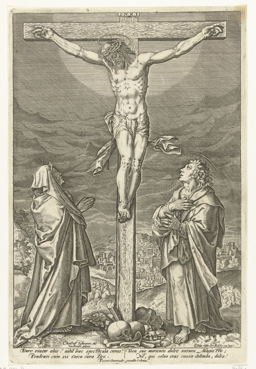 Kristus ristillä Marian ja Johannes Kastajan kanssa Passion of Christ (sarjan nimi) tekijältä Elias van den Bossche