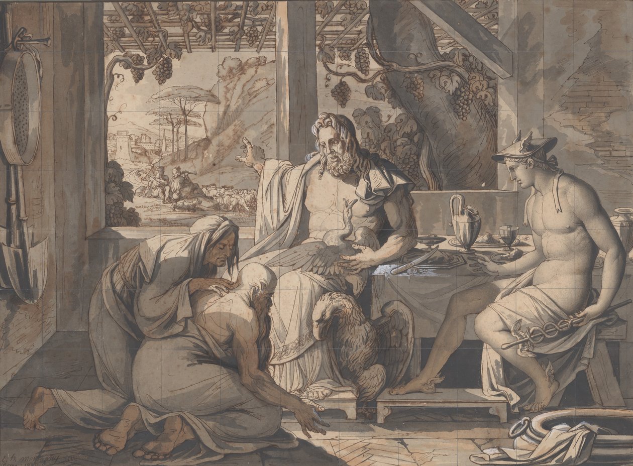 Jupiter ja Merkurius paljastavat itsensä Philemonille ja Baucisille, 1809. tekijältä Elie Honore Montagny