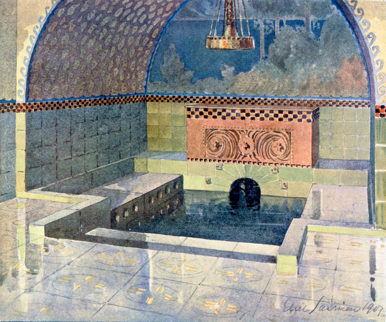 Kylpyhuone Merijoen maalaistalossa, suunnitellut Eliel Saarinen, "Documents d