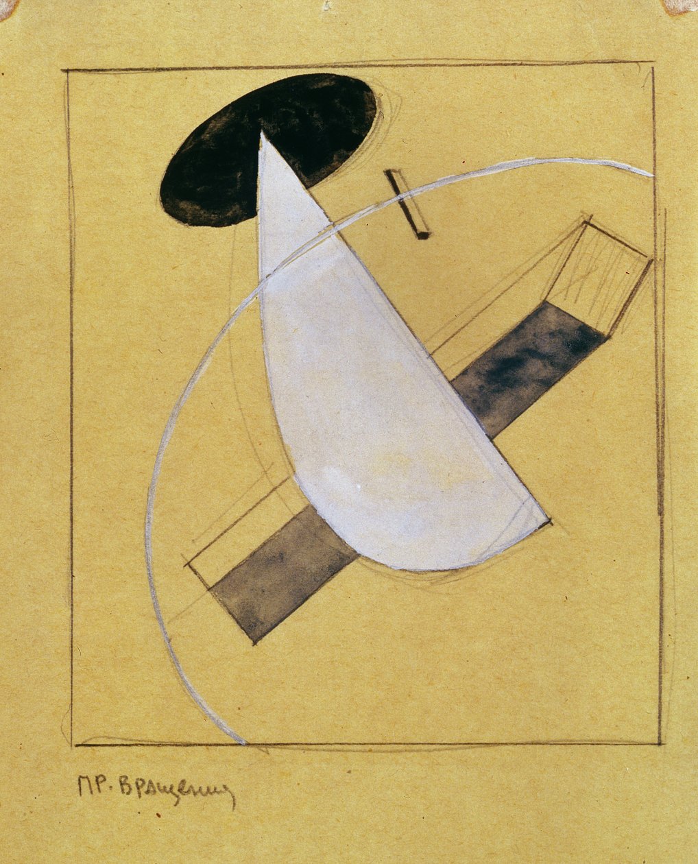 Proun 18, 1919-20 (kynä ja wc paperilla) tekijältä Eliezer Markowich Lissitzky