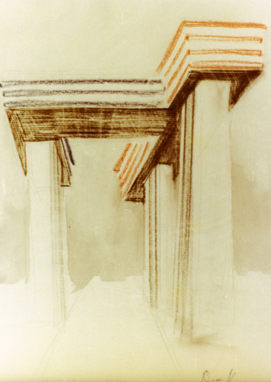 Suunnittelupiirros el lissitzkyn (lazar markovich lissitzky) ehdottamasta wolkenbugel-rakennuksesta, jota ei koskaan rakennettu tekijältä Eliezer Markowich Lissitzky