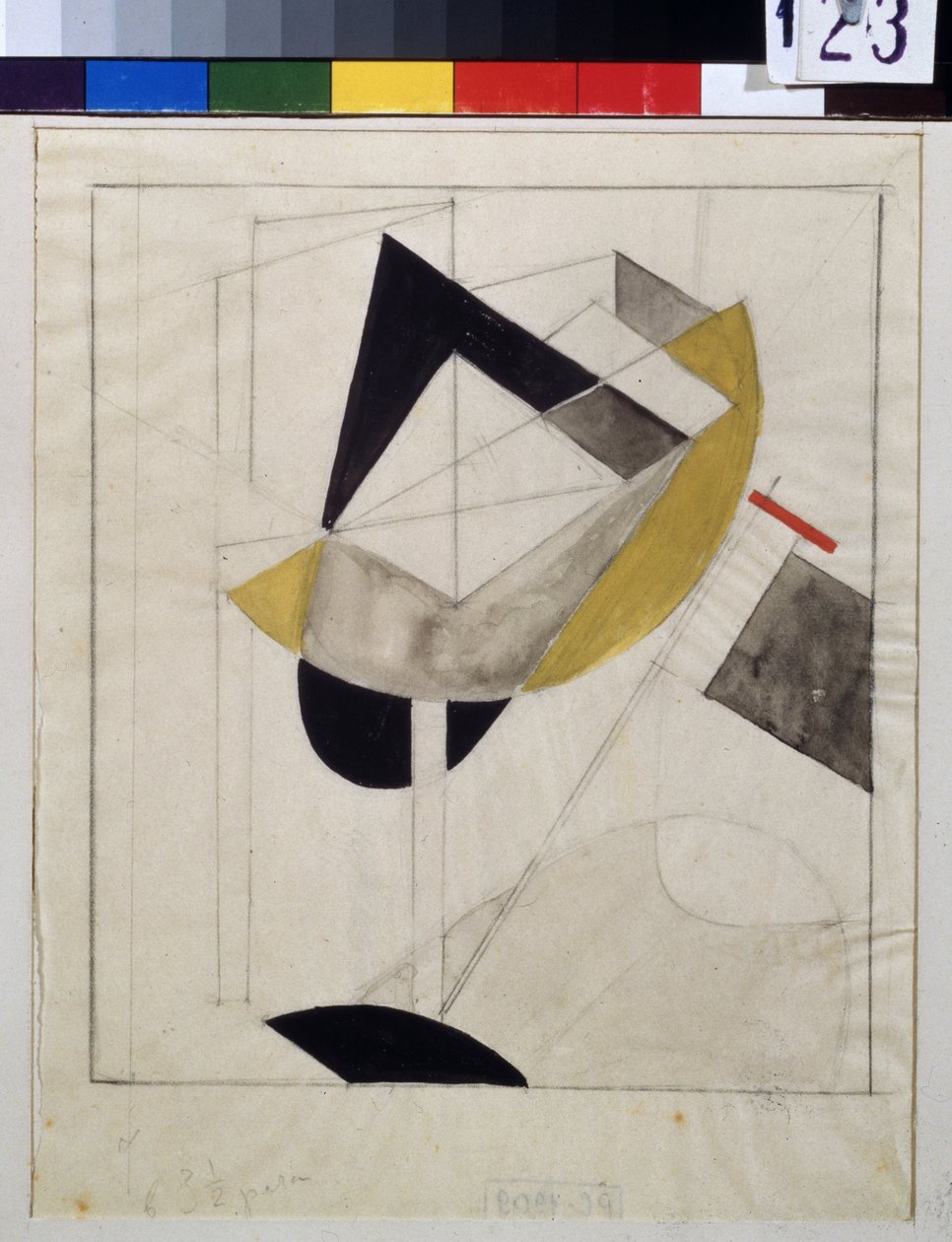 Proun 19 (Proun 19) - Lazar Lissitskij dit El Lissitskij (Lissitski tai Lissitski tai Lissitzky) (1890-1941) teos, guassi ja muste paperille, noin 1920 - venäläinen avantgarde, 1900-luvun alku, abstrakti taide - State Tretyakov Galleria, Moskova tekijältä Eliezer Markowich Lissitzky