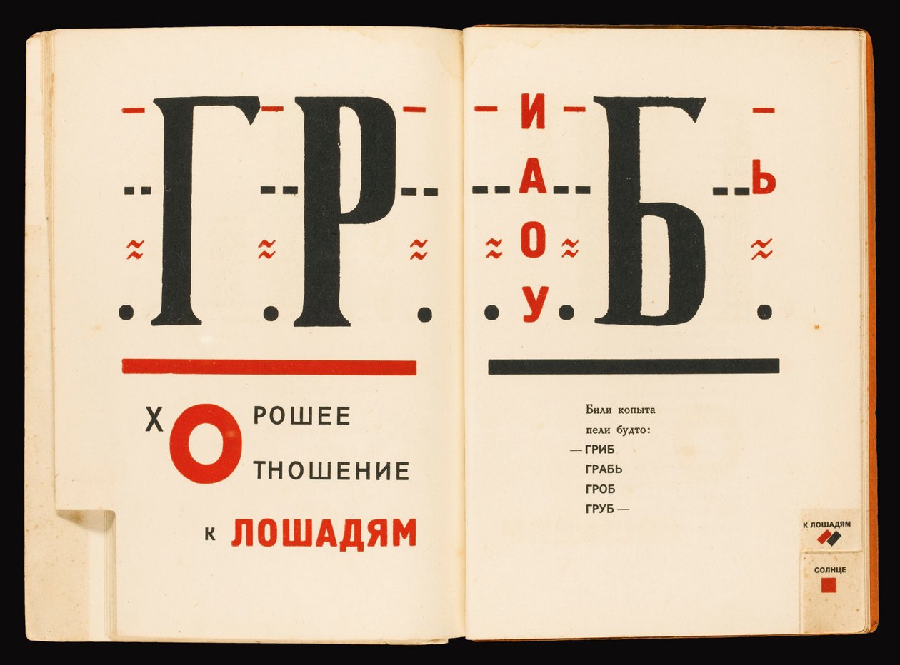 Vladimir Maiakovski (1893-1930) - Kaksinkertaiset kirjan sivut Vladimir Majakovskin For the Voicesta par Lissitzky, El (1890-1941) tekijältä Eliezer Markowich Lissitzky