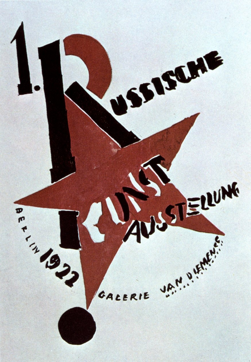 Kansikuva Venäjän taiteen näyttelyn luetteloon, Berliini, 1922. tekijältä Eliezer Markowich Lissitzky