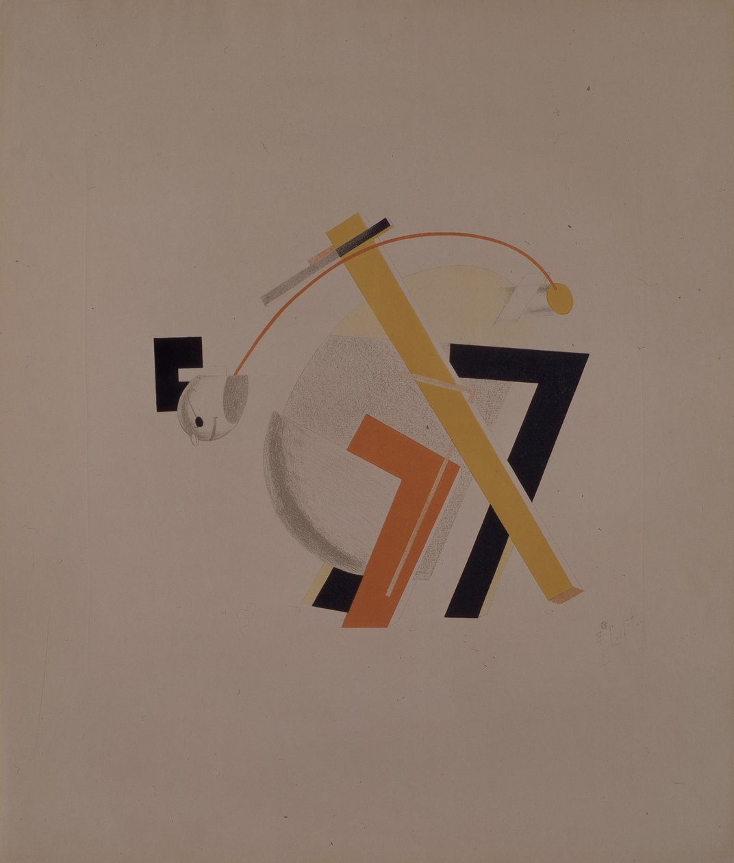 Vanha asukas. Figuuri A. Kruchenykhin oopperaan Voitto auringon yli, 1920-1921 tekijältä Eliezer Markowich Lissitzky