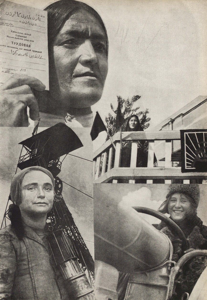 Neuvostoliiton nainen. Kuvitus julkaisusta Neuvostoliitto rakentaa sosialismia, 1933. tekijältä Eliezer Markowich Lissitzky