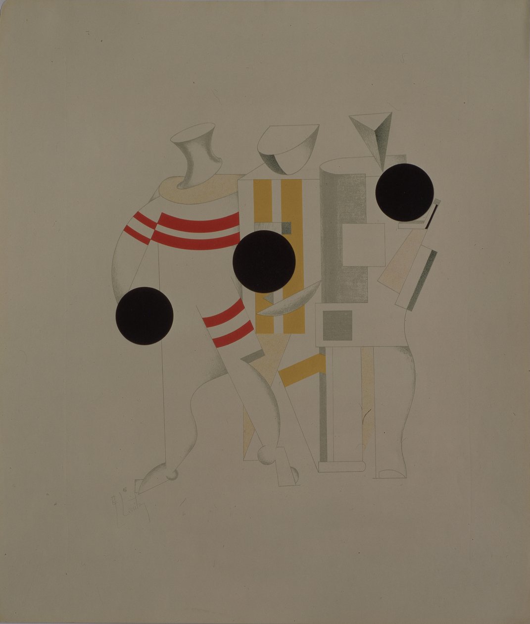 Urheilijat. Figuuri A. Kruchenykhin oopperaan Voitto auringon yli, 1920-1921 tekijältä Eliezer Markowich Lissitzky