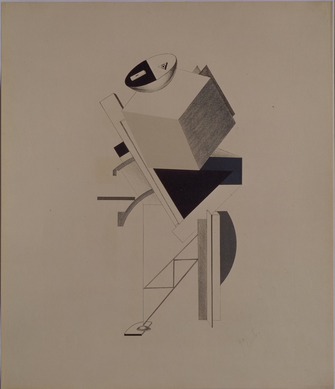 Vahva kaveri. Figuuri A. Kruchenykhin oopperaan Voitto auringon yli, 1920-1921 tekijältä Eliezer Markowich Lissitzky