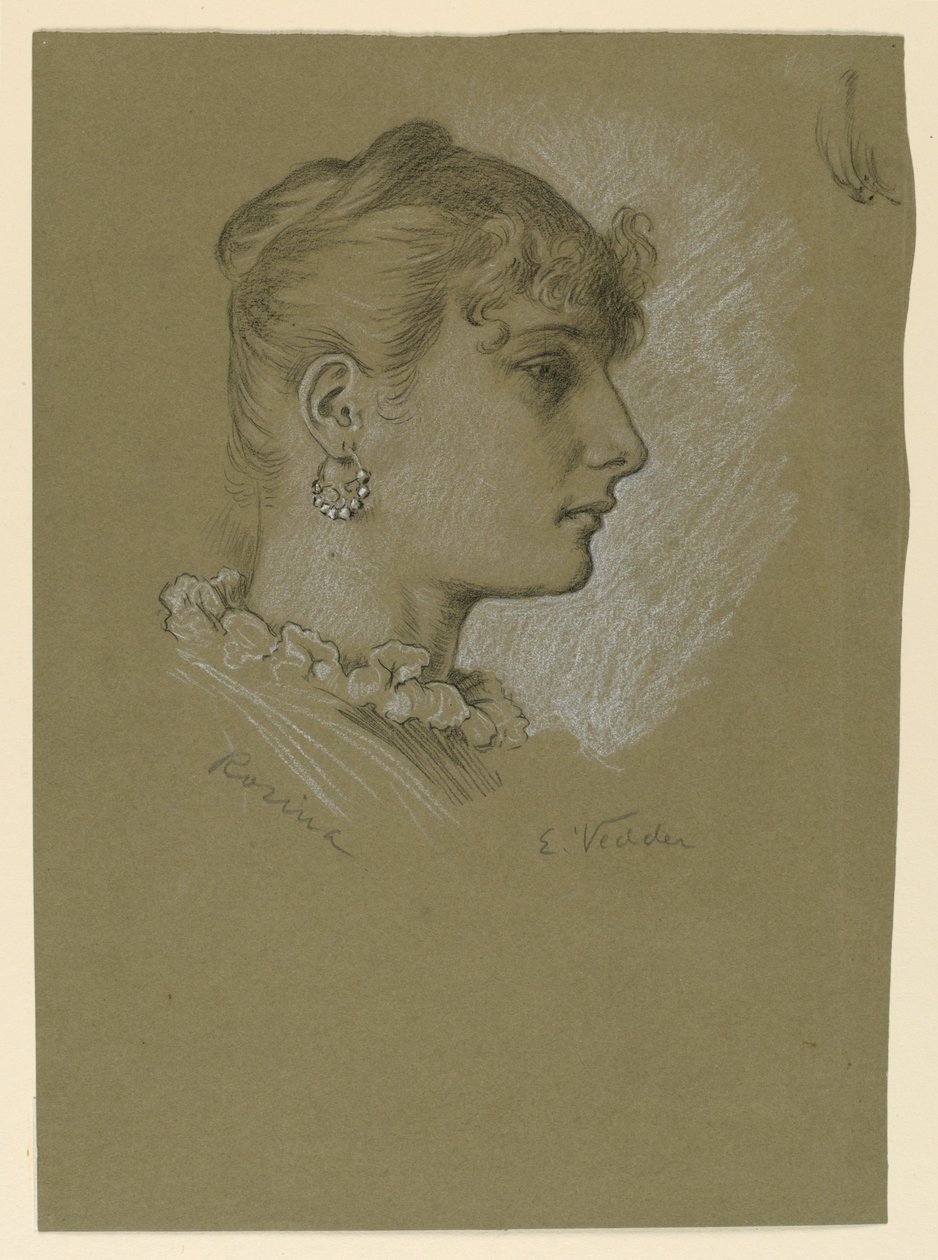 Piirros, Naisen pää, profiili: Rosina, n. 1885 tekijältä Elihu Vedder