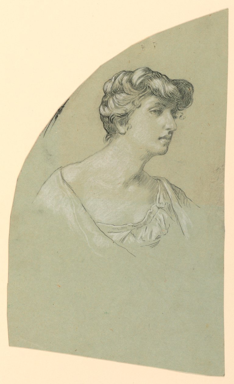 Piirustus, Nuoren naisen muotokuvan luonnos, n. 1885 tekijältä Elihu Vedder