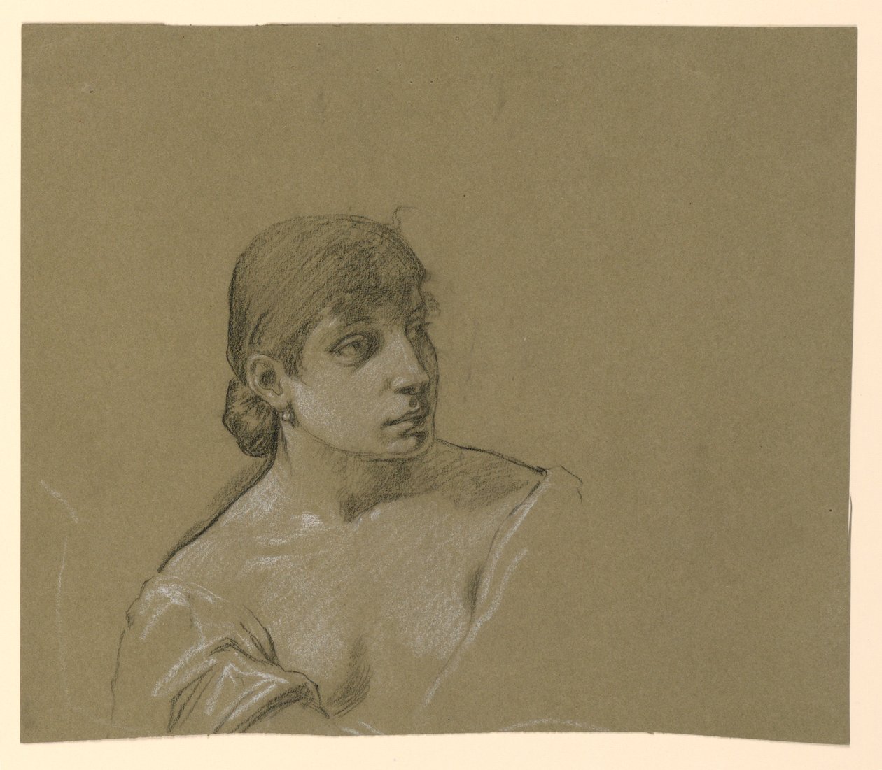 Piirustus, Nuoren naisen muotokuva, n. 1885 tekijältä Elihu Vedder