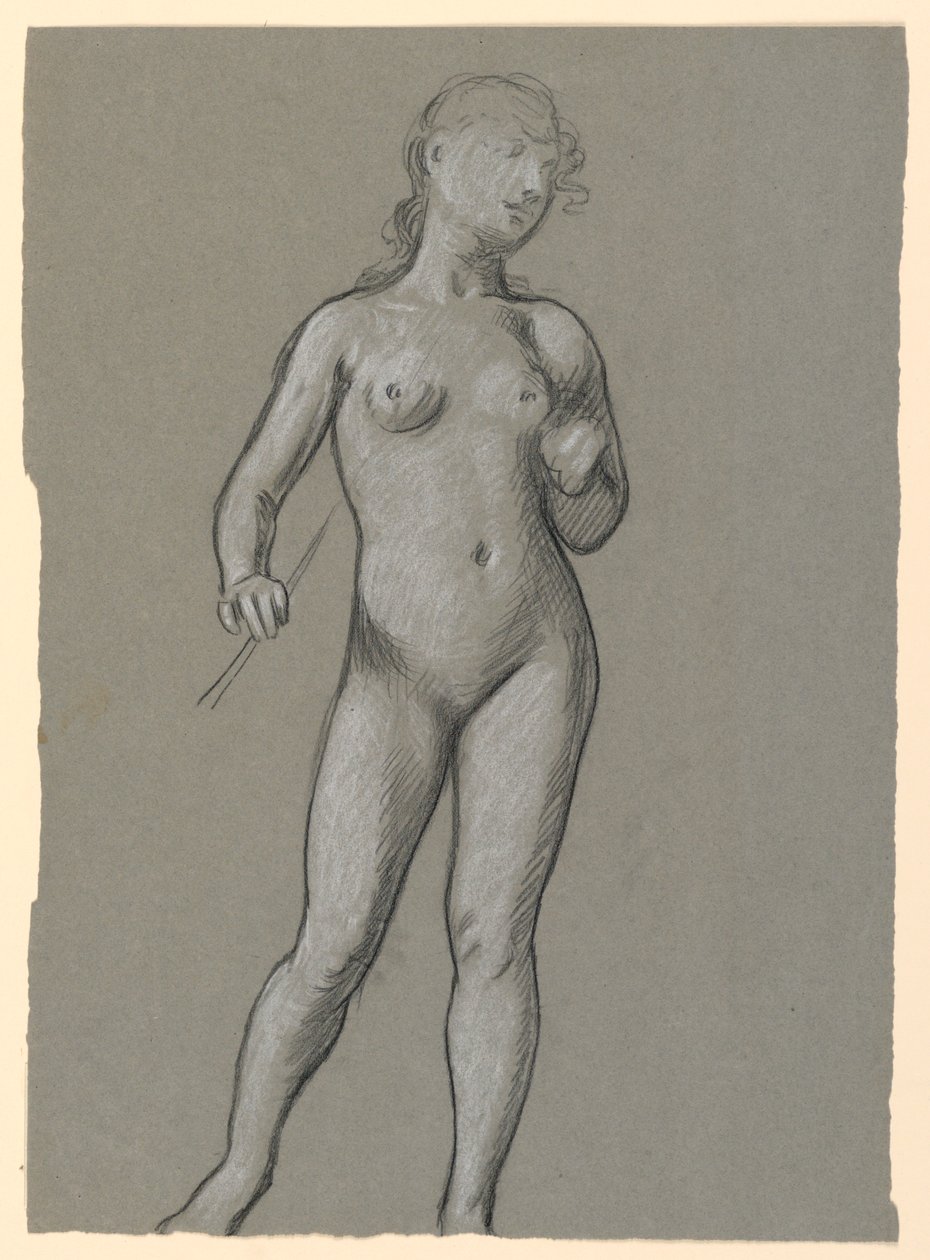 Piirros, Naisaktin luonnos, n. 1885 tekijältä Elihu Vedder