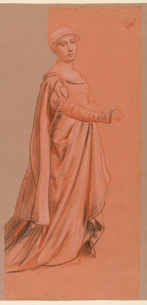 Piirros, Pukuhahmon luonnos teoksesta "Hääprosessio", 1871-72. tekijältä Elihu Vedder