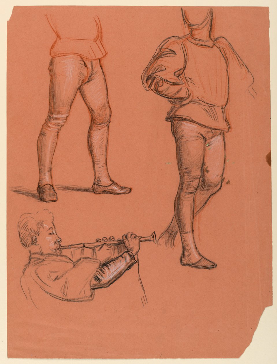 Piirustus, yksityiskohtia mieshahmoista, n. 1885 tekijältä Elihu Vedder