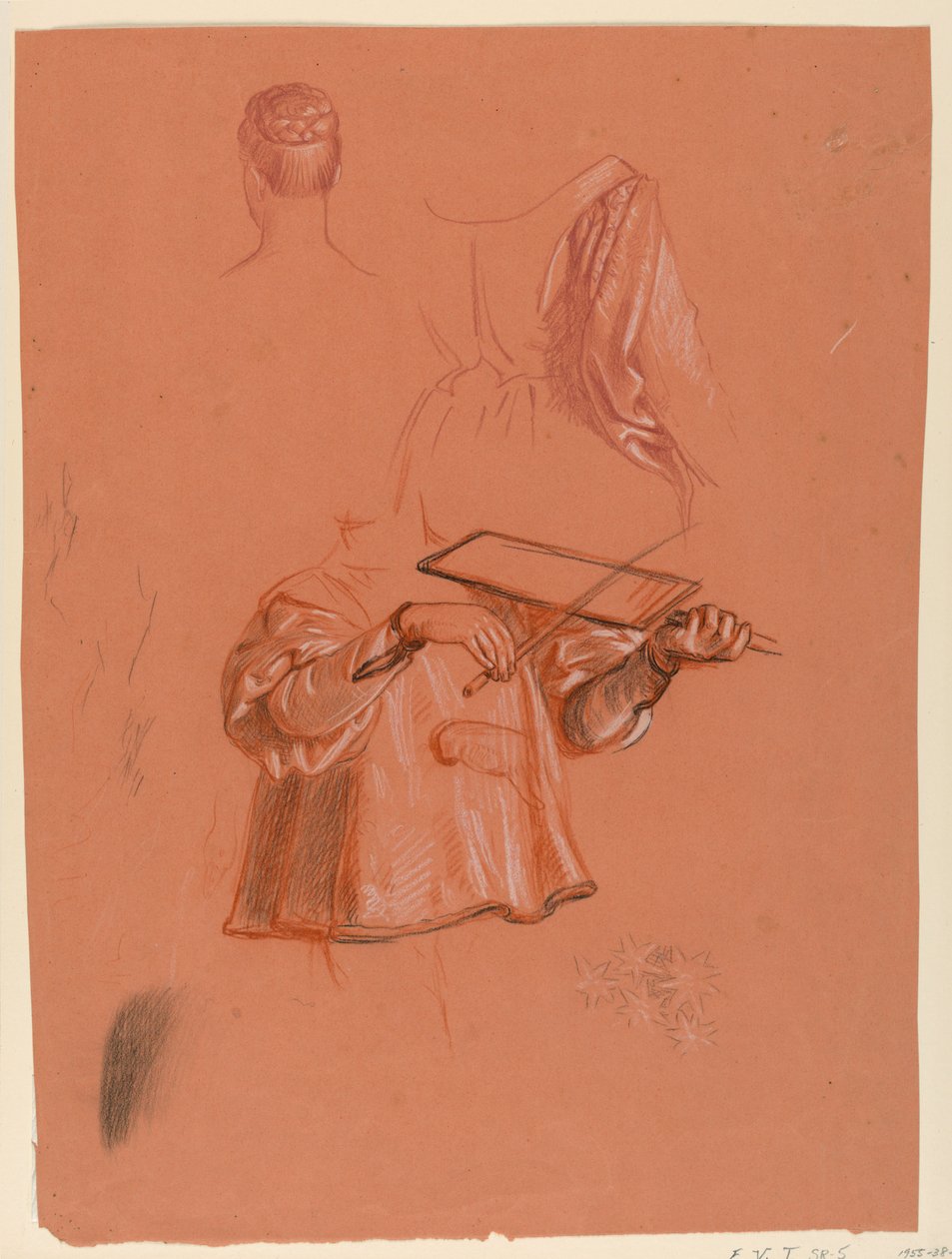 Piirustus, hahmo ja draperia, n. 1885. tekijältä Elihu Vedder