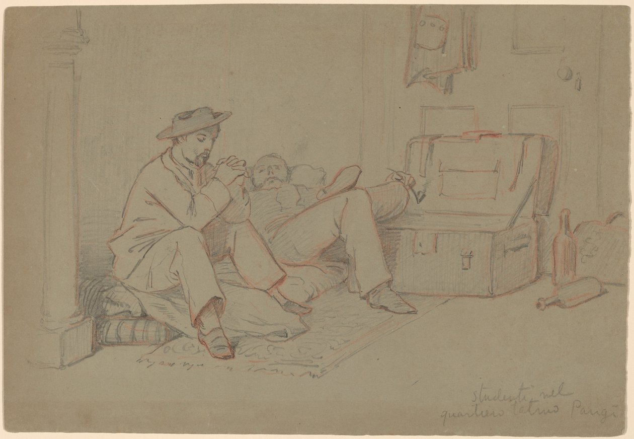 Opiskelijat Latinalaiskorttelissa, Pariisi, n. 1858. tekijältä Elihu Vedder