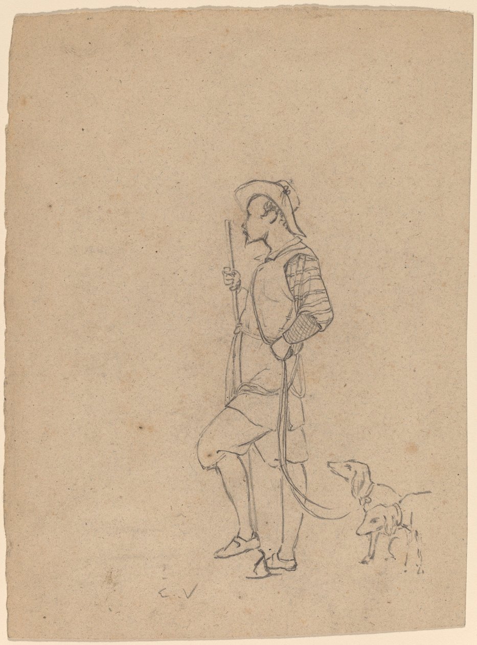 Tutkimus Hunter with Dogs, n. 1858. tekijältä Elihu Vedder