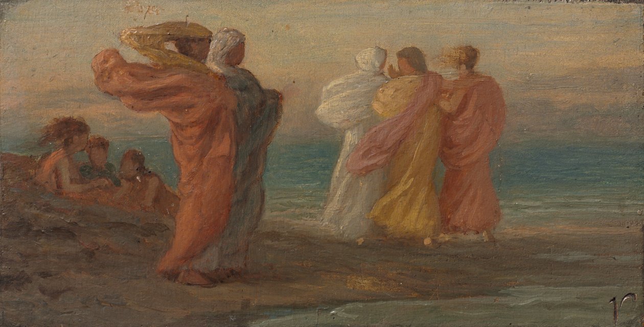 Musiikkijuhla, noin 1875 (öljy paneelille) tekijältä Elihu Vedder
