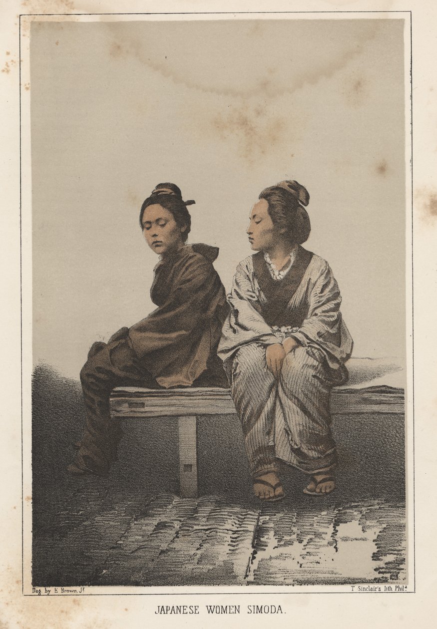 Japanilaiset naiset, Simoda, 1855 tekijältä Eliphalet Brown
