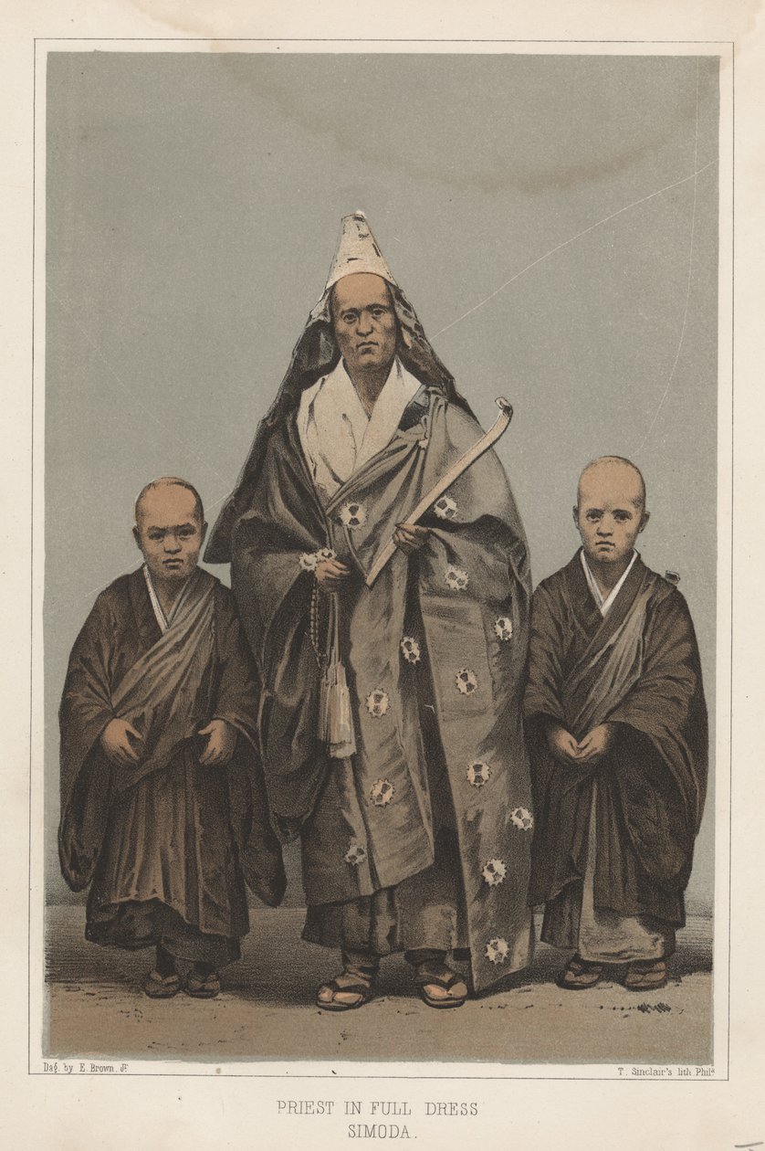 Pappi täydessä asussa, Simoda, 1855 tekijältä Eliphalet Brown